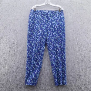 White House Black Market Womens Slim Leg Pants 10 Blue Floral Print Stretch NEW - Picture 1 of 16
