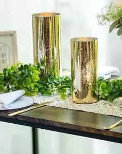 Gold Glas Windlicht Kerzenhalter Zylinder Gold Groß 2er Set - Bild 1 von 6