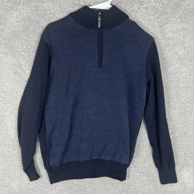 Canali Sweater Mens 48 Navy Half Zip Mock Neck Made in Italy Knit Pullover - Image 1 of 4