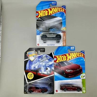 Hot Wheels Tesla Lot Roadster Cybertruck Model S Plaid 1st Car to Orbit The Sun - Image 1 of 4