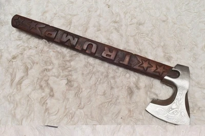 Hacha vikinga hecha a mano personalizada de acero al carbono hacha barbuda con mango de madera de rosa #B-654 Foto 1 de 4