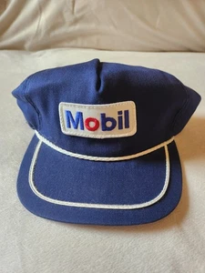 Vintage Mobil Oil Hat Blue Snapback Rope Bill - Picture 1 of 4