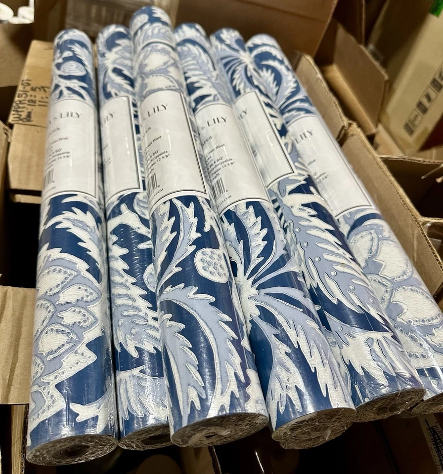 NEW Serena & Lily Artichoke Wallpaper Vintage Indigo/Coastal Blue