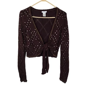 Vintage Cache Y2K Shrug Pullover L braun gold Pailletten Perlen dunkel romantisch Waldfee - Bild 1 von 9