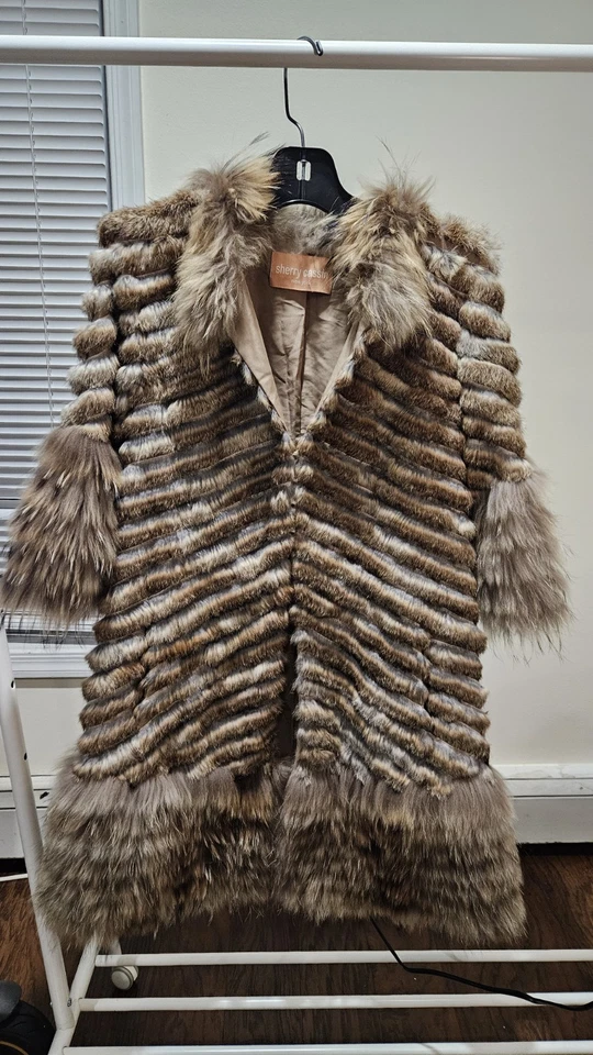 Abrigo de piel genuina Sherry Cassin - Borde multicolor de conejo y zorro talla S - Usado Foto 1 de 4