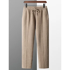 Winter Thick Sport Men Knitted Cashmere Sweatpants 100% Wool Straight Leg Pants - Picture 1 of 31