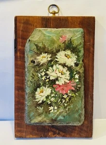 Antique Barn Board W/Mounted Hand Painted Slate Folk Art Floral Design - Picture 1 of 16