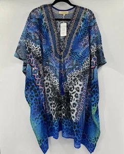 VERI COLORI La Moda Abbigliamento Caftano Corto con Cristalli Costume da Bagno Copricostume OS - Foto 1 di 5