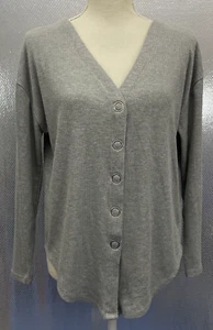 Chaser Sweater Womens Sz M Gray Ribbed Snap Front V Neck Cardigan - Picture 1 of 5
