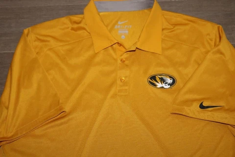 NIKE DRI-FIT MIZZOU MISSOURI TIGERS ADULT MENS NCAA GOLF POLO SHIRT GOLD SIZE XL Cover