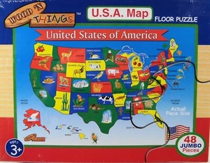 Wood USA Map Jumbo Wood Floor Puzzle 48 Pieces 2'x3' Wood 'N Things New Sealed! - Picture 1 of 2