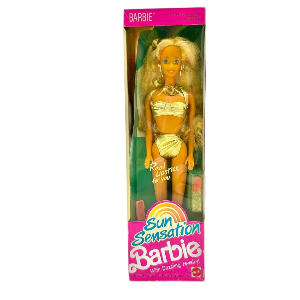 Muñeca Barbie Sun Sensation joyería deslumbrante lápiz labial real Mattel 1991 nueva en caja Foto 1 de 4