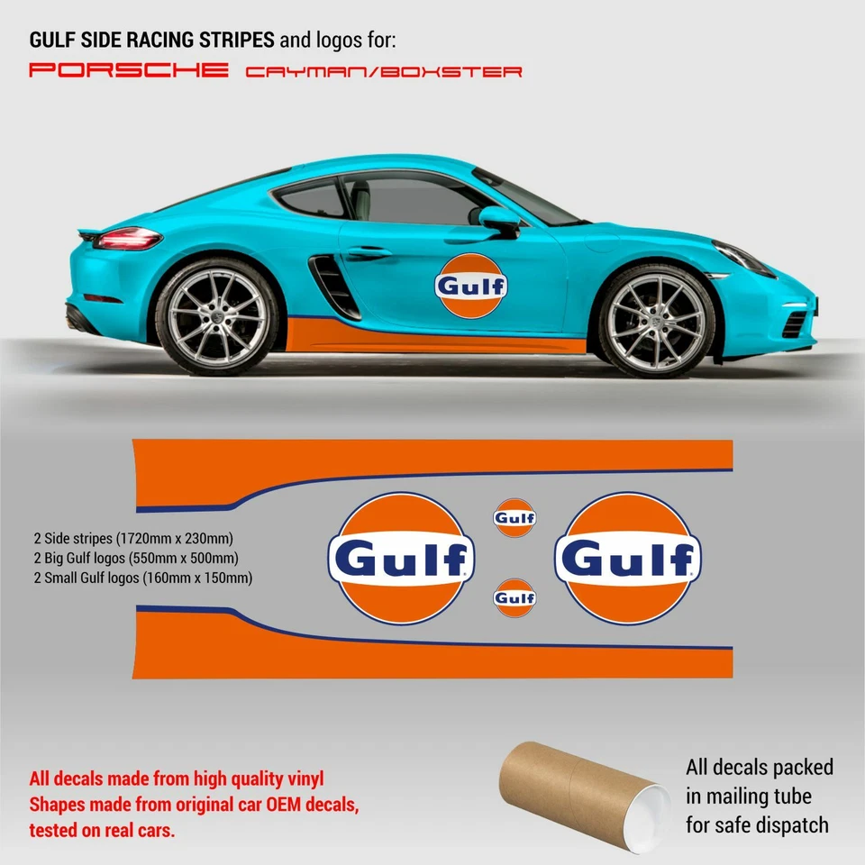 GULF Le Mans SIDE RACING STRIPES and logos for PORSCHE Cayman / Boxster - Image 1 of 1