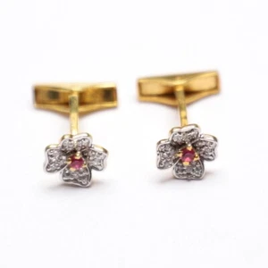 92.5 Sterling Silver Small Flower Onyx Cubic Zircon Stone Gold Plated Cufflink - Picture 1 of 4