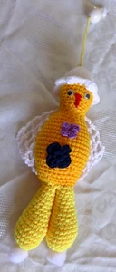 Handmade Chicken Doll Crocheted in Beutifull colors by artist with hanger - Picture 1 of 8
