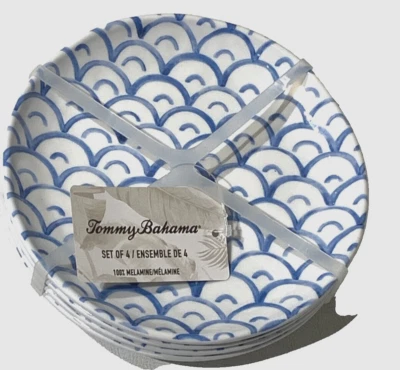 Новый с Ярлыками Tommy Bahama набор из 4 меламин 6» десерт тарелки весы белый / синий - Изображение 1 из 2