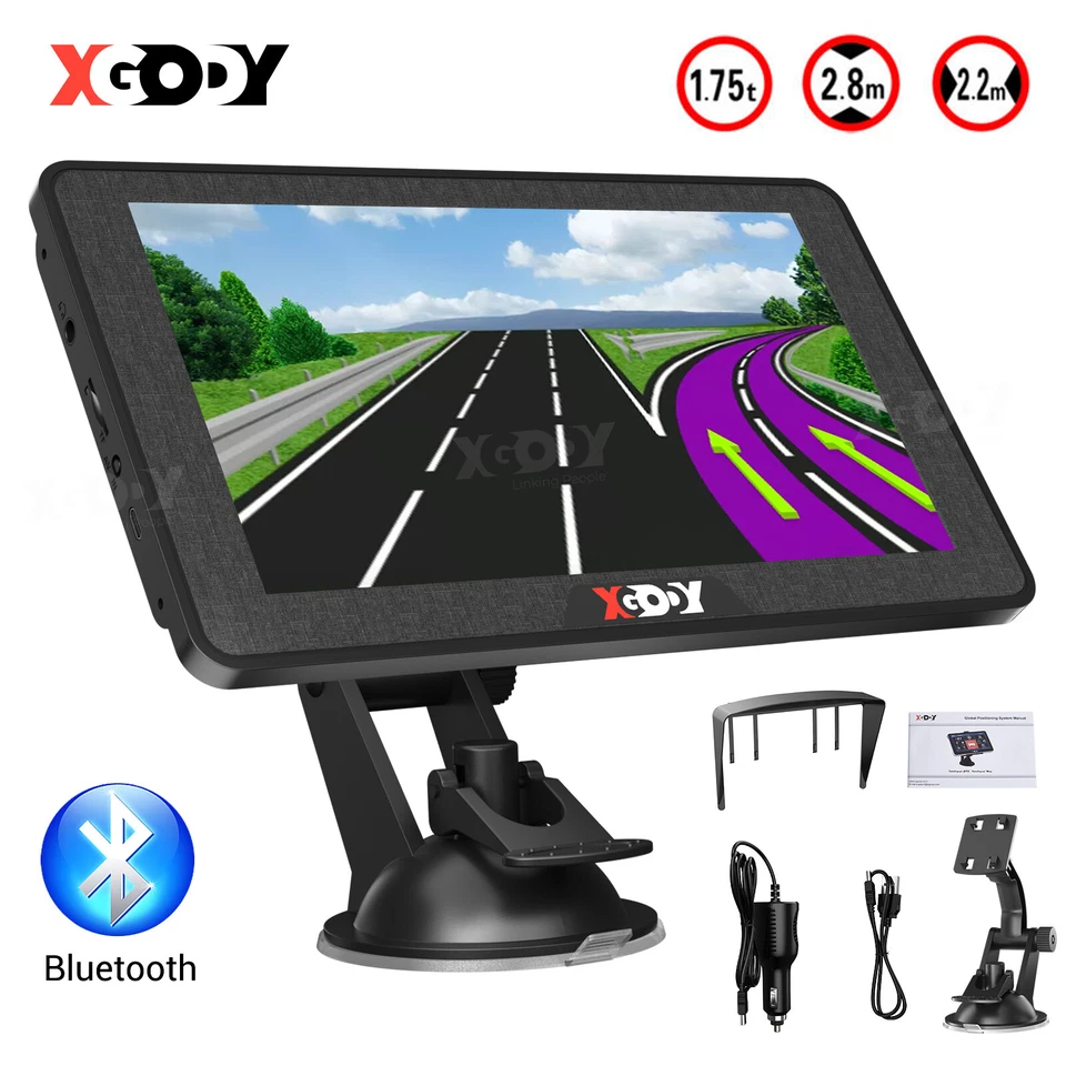 XGODY 7'' Zoll Bluetooth Auto PKW LKW GPS Navigationsgerät Navi 3D DE EU Karten