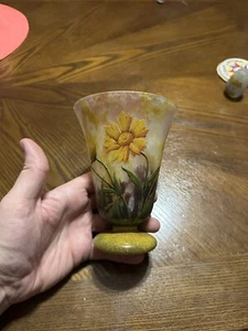 Antique Daum Nancy Multi Color Enamel Floral Cabinet Vase - Picture 1 of 11