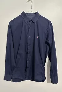 GANT Mens Regular Fit Shirt Medium Collared Navy Blue Cotton USA - Picture 1 of 14