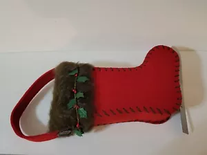 Vintage Department 56 Ice Skate Christmas Stocking Felt Faux Fur Metal  - Picture 1 of 8