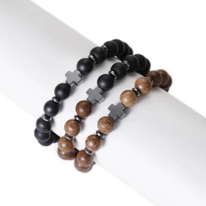 10MM Beads Bracelets Men Meditation Cross Hematite Bracelets Yoga Jewelry Gifts - Picture 1 of 15