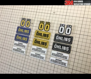 Reflective OHLINS ADVANCED SUSPENSION Sticker Set _Blue/Gold/Black - Picture 1 of 5