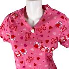 Owl Be Yours Hearts Owls XS Homemade? Pink Scrub Top