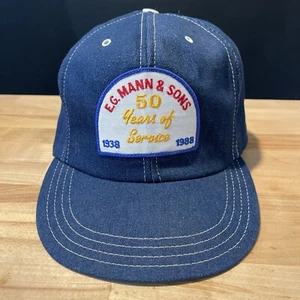 VTG E.G. MANN & SONS Hat Denim Patch Blue Snapback Trucker Cap USA Made Rare 50y - Picture 1 of 12