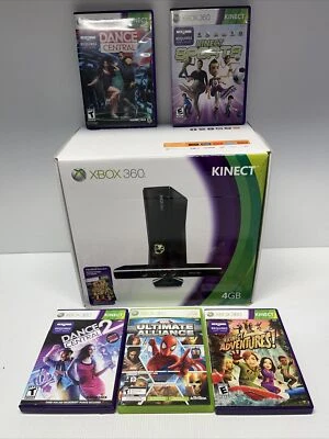 Microsoft Xbox 360 with Kinect 4GB Black Console W/All Orig. Accessories TESTED - Image 1 of 4