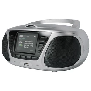 Azatom DAB+ FM Radio Boombox Altavoz Reloj Reproductor de CD Auriculares USB AUX Z4 Plateado - Imagen 1 de 7