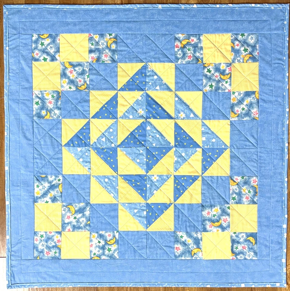 Edredón para bebé hecho a mano azul niño bebé retazos cuna 40" x 40" NUEVO Foto 1 de 3