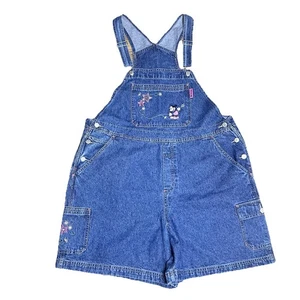 Vintage Y2K Disney Mickey Minnie Mouse Denim Shortalls Jean Overall Shorts 18/20 - Picture 1 of 21