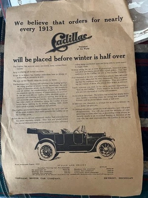 Póster auténtico extremadamente raro 1913 para concesionarios Cadillac en buen estado - MIRAR Foto 1 de 4