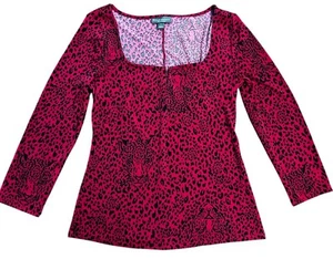 BOLD Elements Size S Red/Black HIDDEN LEOPARD Print Fitted Stretchy Knit TOP - Picture 1 of 8