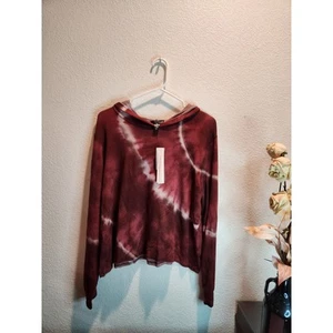 NWT Aqua Burgundy Tie-Dye Long Sleeve Hooded Pullover Top Medium Made in USA - Picture 1 of 5
