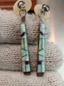 Orecchini a perno a barra intarsiata opale Zuni in argento sterling 925 - Foto 1 di 4
