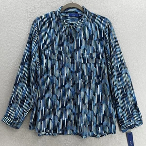 Camisa APT 9 Top Mujer XL Azul Abotonada Manga Larga Cuello Gasa Pecho Pock - Imagen 1 de 9