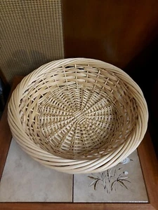 Country Farmhouse Vintage Round Wicker Tray Storage Bread Basket Boho Rattan 16" - Picture 1 of 9