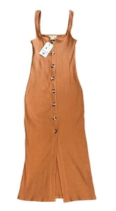 Billabong Women’s Nissi Ribbed Henley Midi Tank Dress In Desert Clay S(8) NEW - Picture 1 of 4
