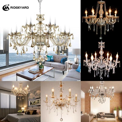 Elegant Crystal Glass Ceiling Pendant Lighting Fixture 4-15 Lights Chandelier US - Image 1 of 3