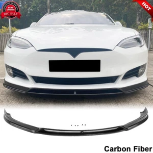 For Tesla Model S Sedan 2016-20 Real Carbon Fiber Front Bumper Lip Chin Spoiler - Picture 1 of 12