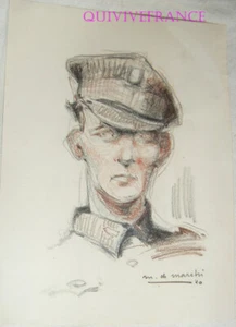 PL117 - DESSIN PORTRAIT SOLDAT ANGLAIS 1940 par MARIO DE MARCHI - Picture 1 of 2