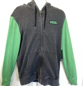 HURLEY Men’s Burnout Zipup Fleece Hoodie Large Black / Green NEW - Picture 1 of 8