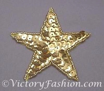 Apliques con motivo de lentejuelas y cuentas GOLD STAR - 3 pulgadas (7,5 cms) - 10 piezas Foto 1 de 3