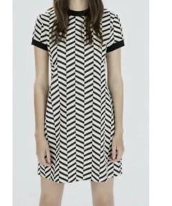 ZARA Antique White Black Short Sleeve Mini Dress Size XS - Picture 1 of 7