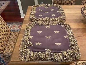 VTG Pair (2) DEEP PURPLE GOLD WOVEN DRAGONFLY Fringed Decorative Pillow Covers - Picture 1 of 6