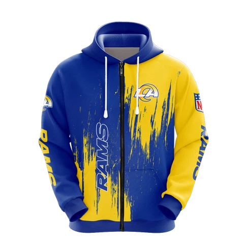 Los Angeles Rams Men Zip Up Hoodies Sweatshirts Casual Hooded Sports Jacket Coat Cover