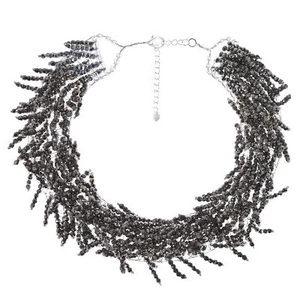 Sparkling Silver Crystal Beaded Fringe Statement Collar Necklace - Picture 1 of 4