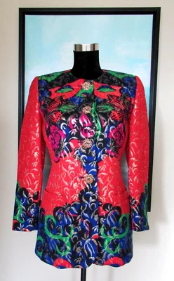 复古 80 年代王朝 ESCADA 红色和绿色圣诞金属装饰夹克 尺寸 36 — 第 1/4 张图片