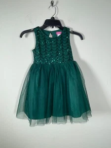 Zunie Green Sequin Velvet Sleeveless Dress Tulle Skirt Girl Size XS 4/5 Party - Picture 1 of 4